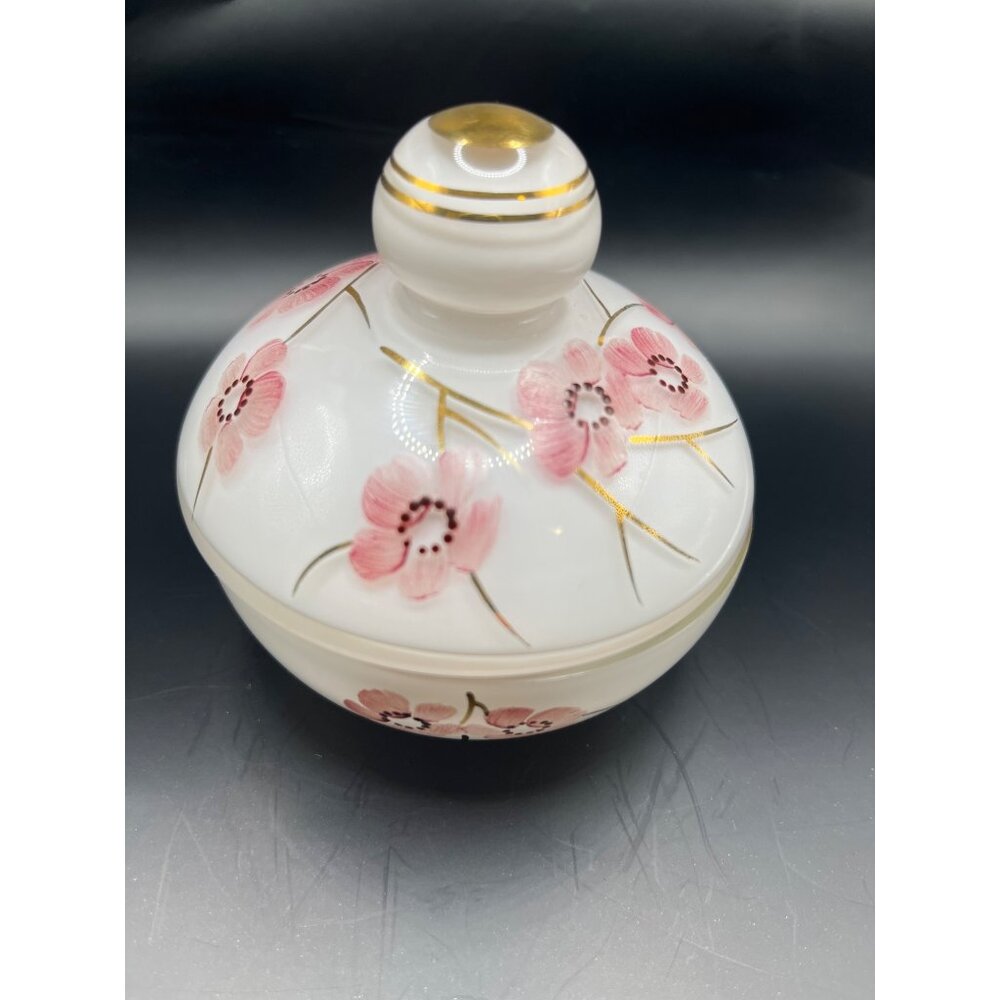 Porcelain Hand Painted Cherry Blossom Trinket Keepsake Lidded Dish Made Germany